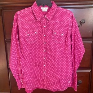 Dark pink Ariat womens Large pearl snap shirt.